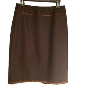 Women Skirt Chocolate Brown Pinstripe Pencil Skirt Sz 8